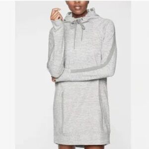 Athleta Light Gray Pullover Hoodie Sweatshirt Dress with Cowl Neck Large Petite
